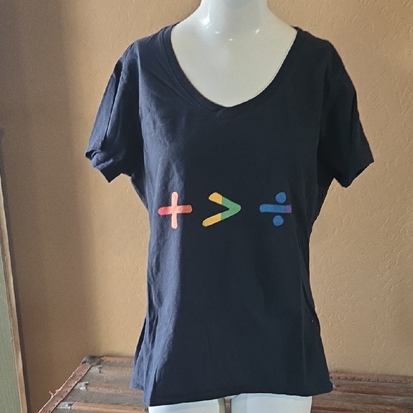 Tops - Black Graphic Tee with Colorful Math Symbols #947